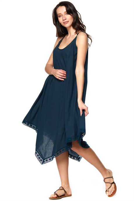 Petrol Blue  Strappy Asymmetric Dress