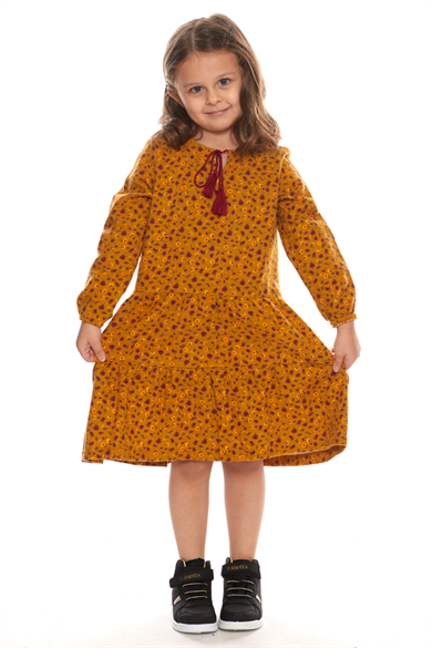 Newbutix Çocuk Uzun Kol Pazen  Püskül Yaka  Çocuk Elbise 