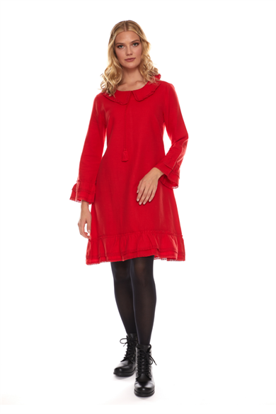 Long Sleeve Flannel Short Dress Red