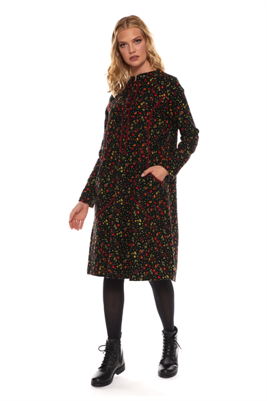 Flannel Black Floral Pattern Short Dress