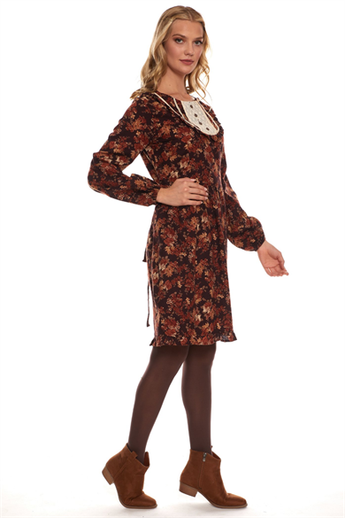 Long Sleeve Flannel Brown Short Dress