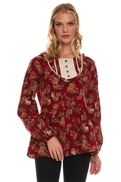 Long Sleeve Red Sapphire Blouse